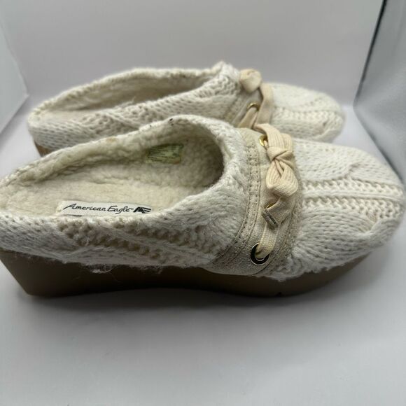 American Eagle Cozy Knit Wedge Slide Ons with Bow Size 6 - Picture 4 of 6